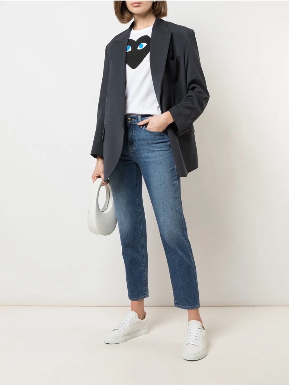 NWT Comme des Garcons PLAY White Tee with Black Heart and Blue Eyes